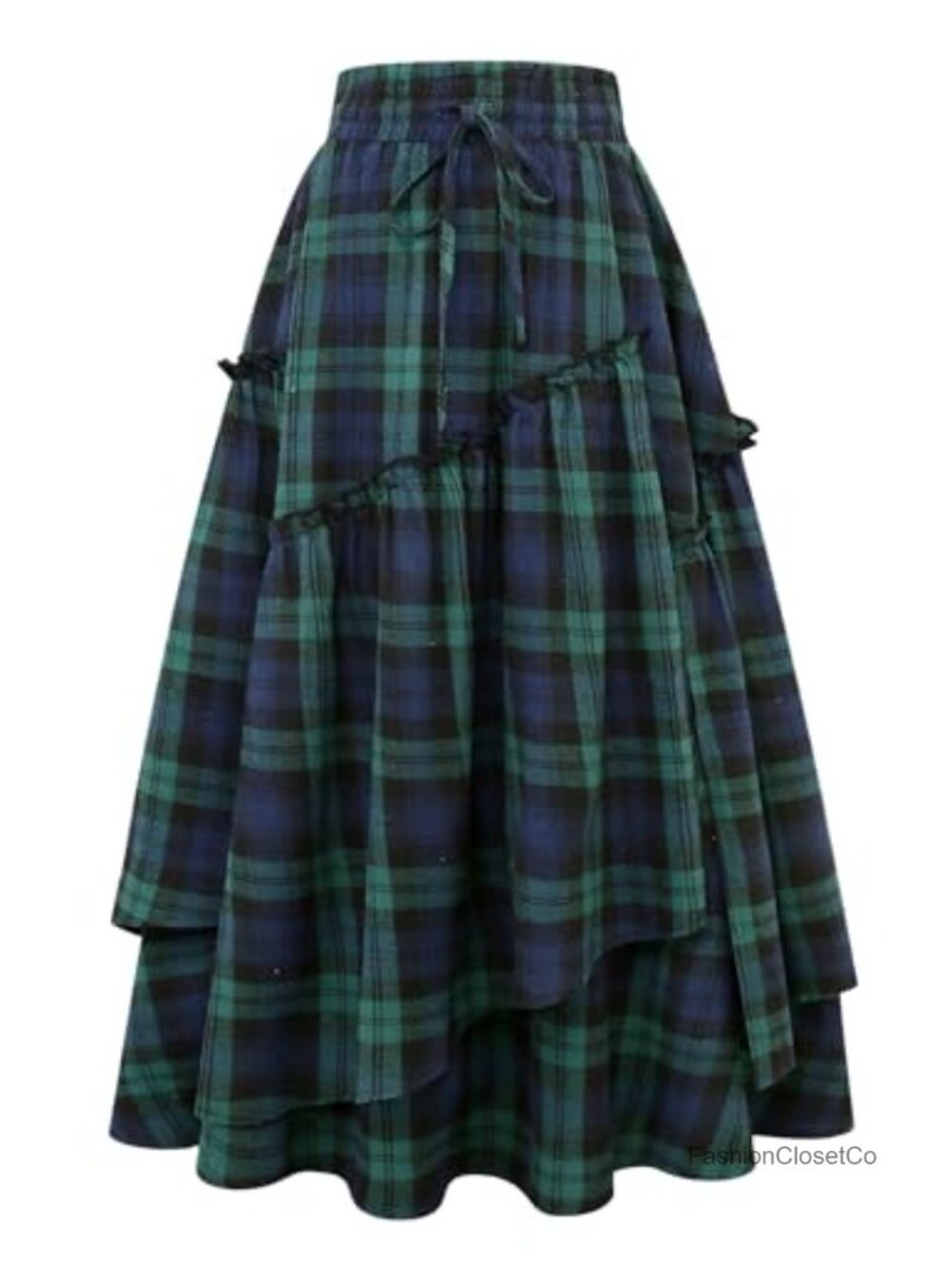 Womens Long Plaid High Waisted Renaissance Maxi Skirt Cotton Blend